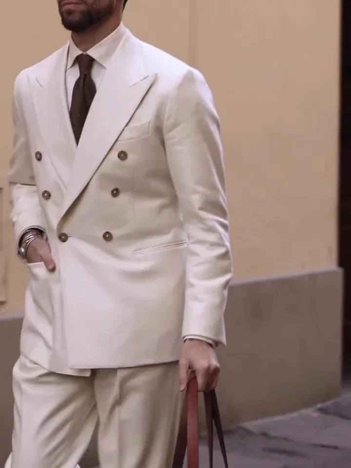 MEN'S SUIT DOUBLE BREASTED CREAM STYLE - OLD MOEY