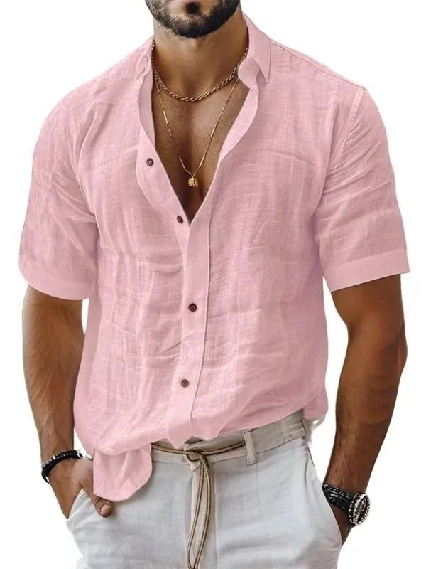 MEN'S SUMMER LINEN SHIRT SHORT SLEEVE CASUAL - OLD MOEY