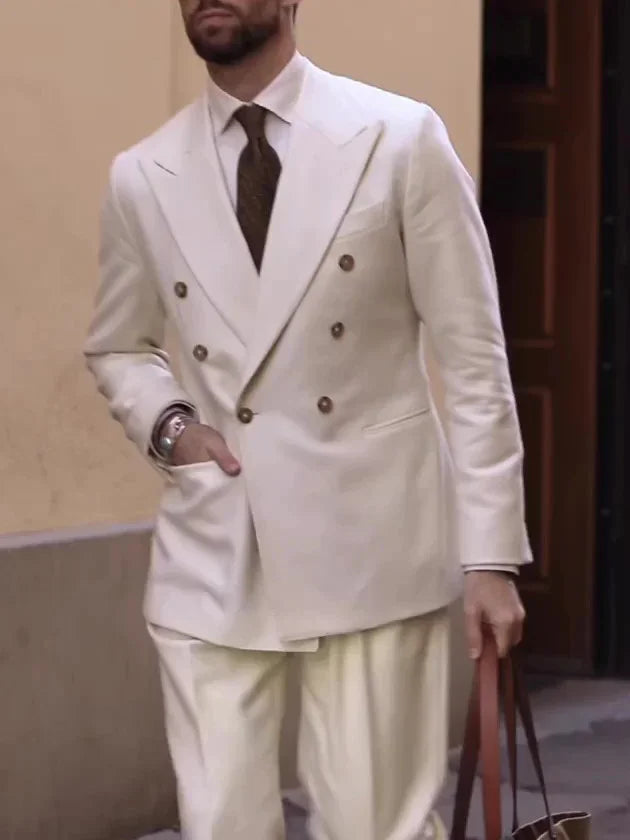 MEN'S SUIT DOUBLE BREASTED CREAM STYLE - OLD MOEY