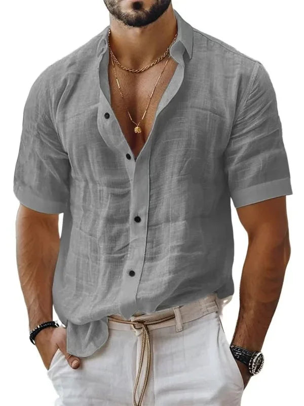 MEN'S SUMMER LINEN SHIRT SHORT SLEEVE CASUAL - OLD MOEY