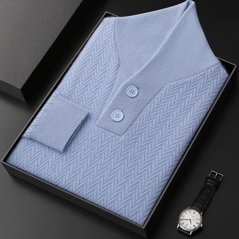 MEN'S SWEATER PURE CASHMERE WITH LAPEL - OLD MOEY