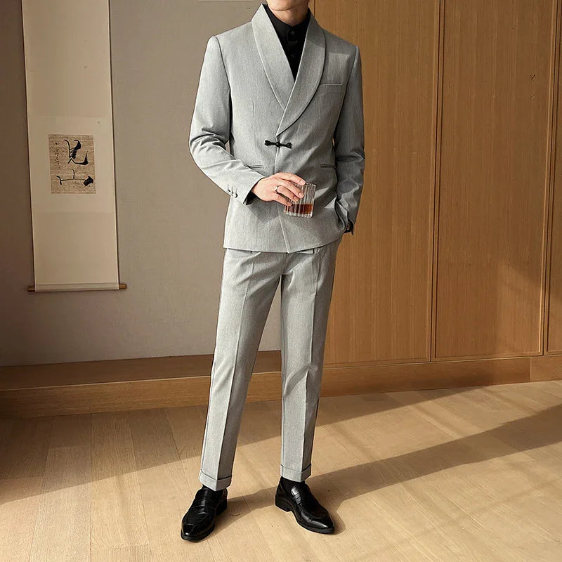 MEN'S RETRO SUIT TWO PIECES SOLID COLOR - OLD MOEY