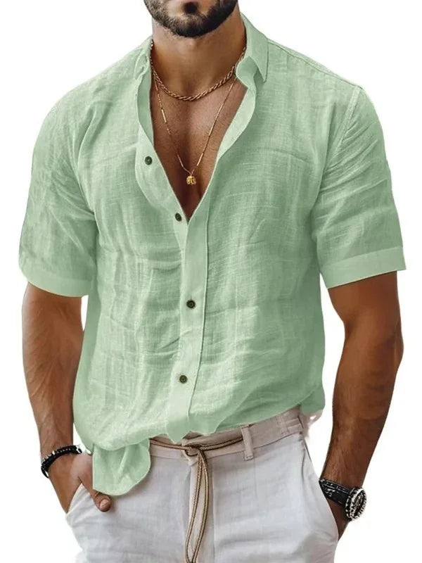 MEN'S SUMMER LINEN SHIRT SHORT SLEEVE CASUAL - OLD MOEY