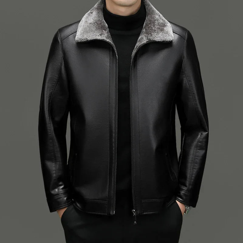 MEN'S SHEEPSKIN COAT WITH SUEDE - WINTER STYLE - OLD MOEY