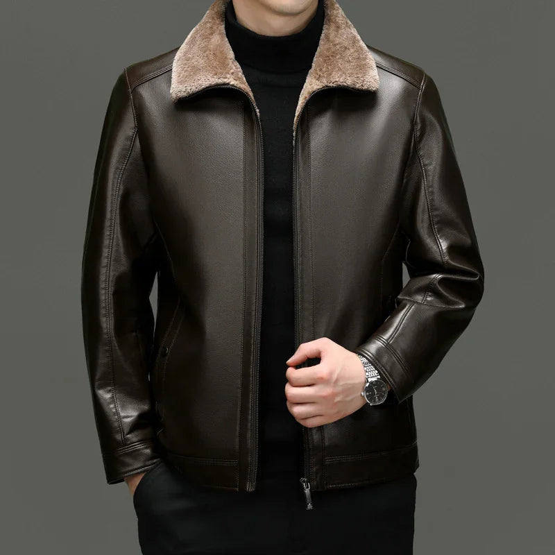 MEN'S SHEEPSKIN COAT WITH SUEDE - WINTER STYLE - OLD MOEY