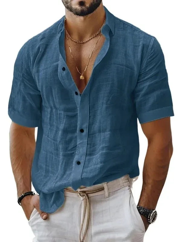 MEN'S SUMMER LINEN SHIRT SHORT SLEEVE CASUAL - OLD MOEY