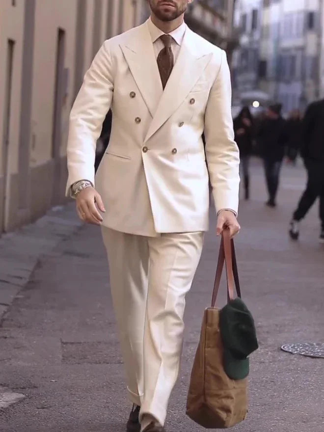MEN'S SUIT DOUBLE BREASTED CREAM STYLE - OLD MOEY