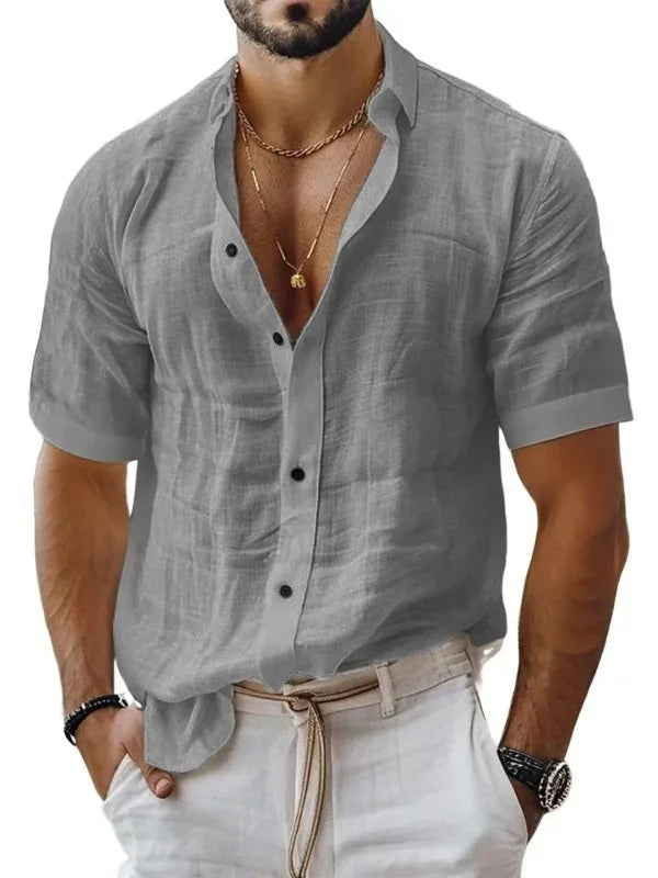 MEN'S SUMMER LINEN SHIRT SHORT SLEEVE CASUAL - OLD MOEY