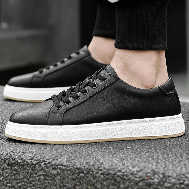 MEN'S LEATHER SHOES GENUINE WITH LACES - OLD MOEY