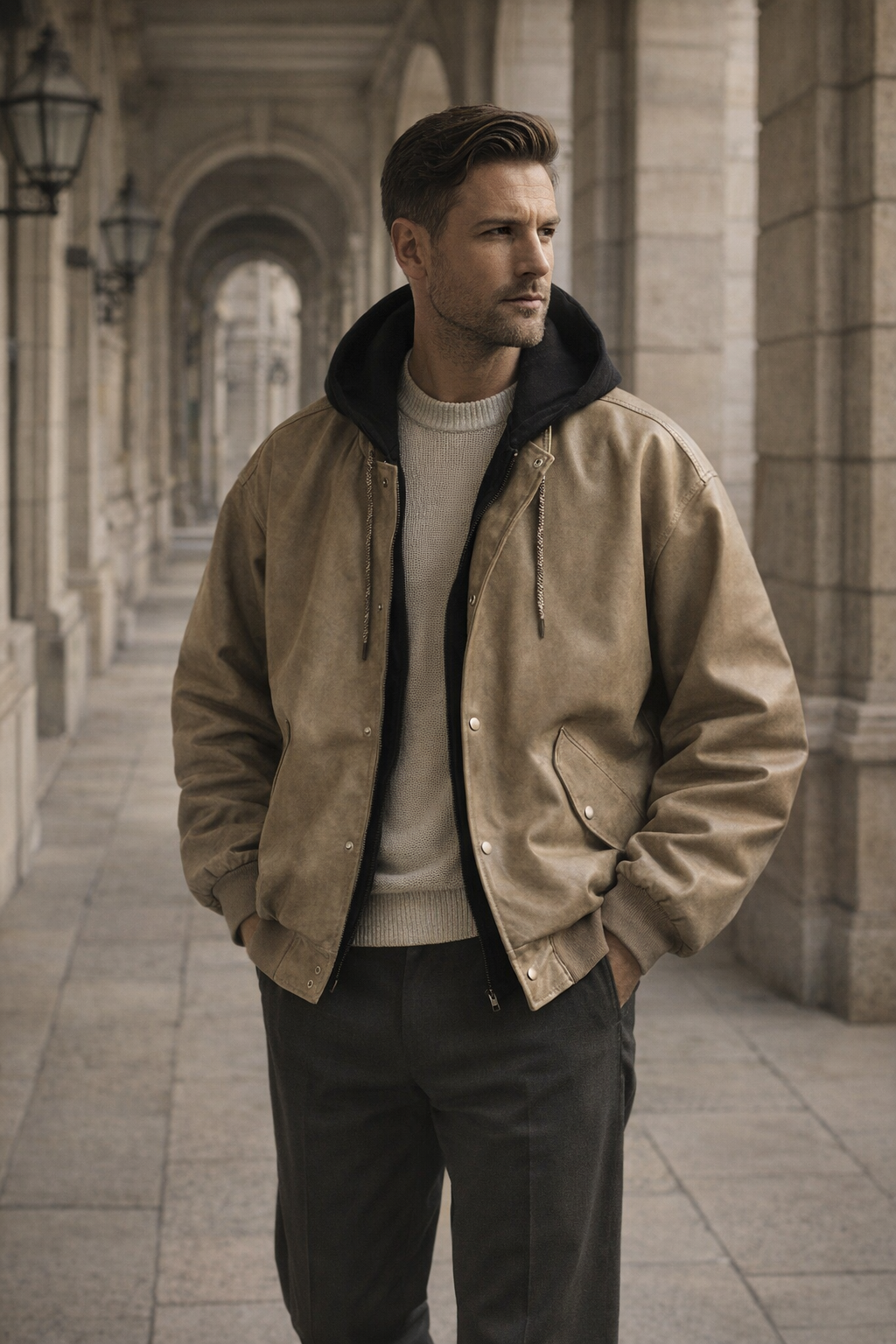 RETRO FAUX LEATHER TWO-PIECE JACKET