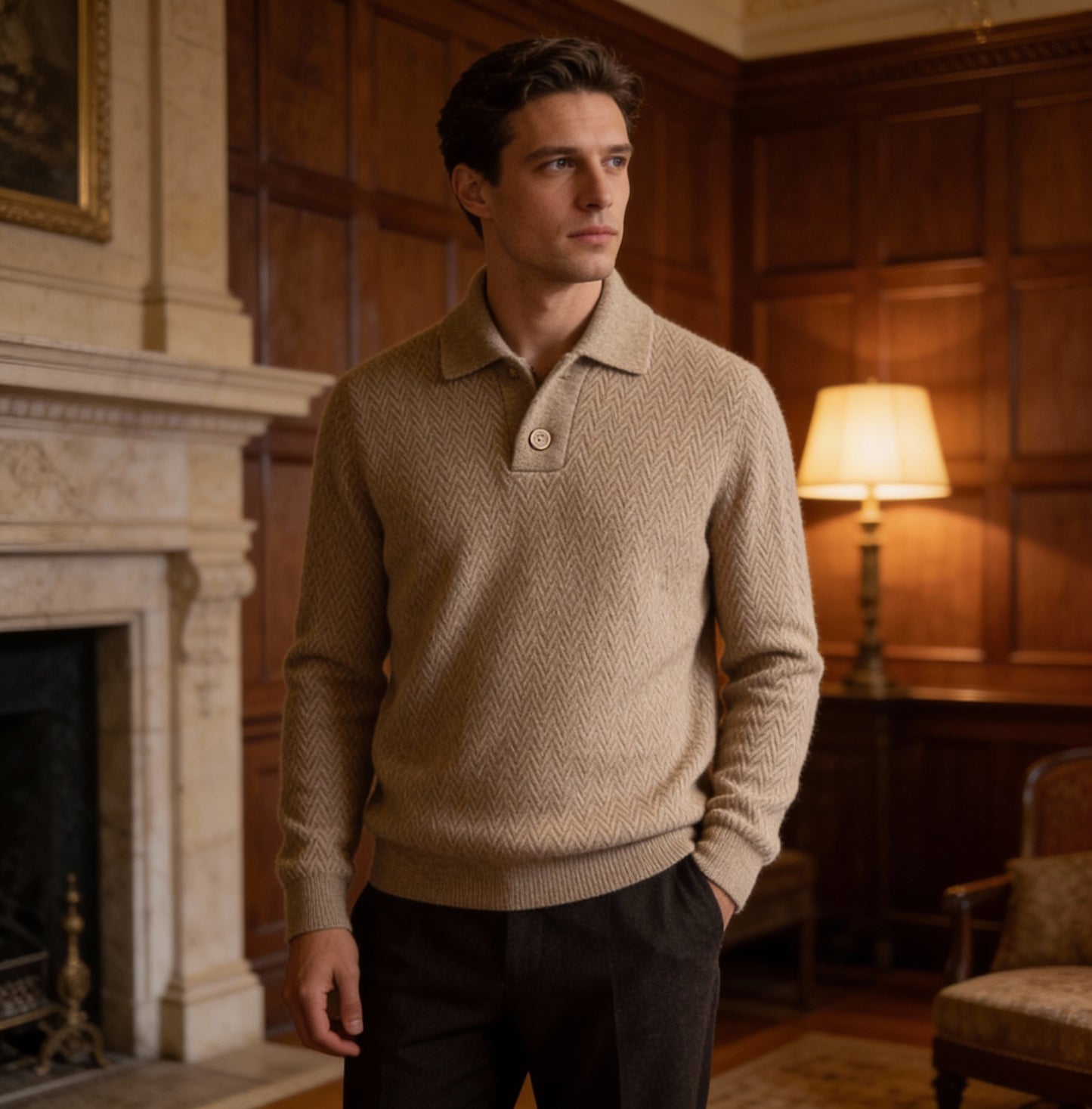 PURE CASHMERE LAPEL SWEATER
