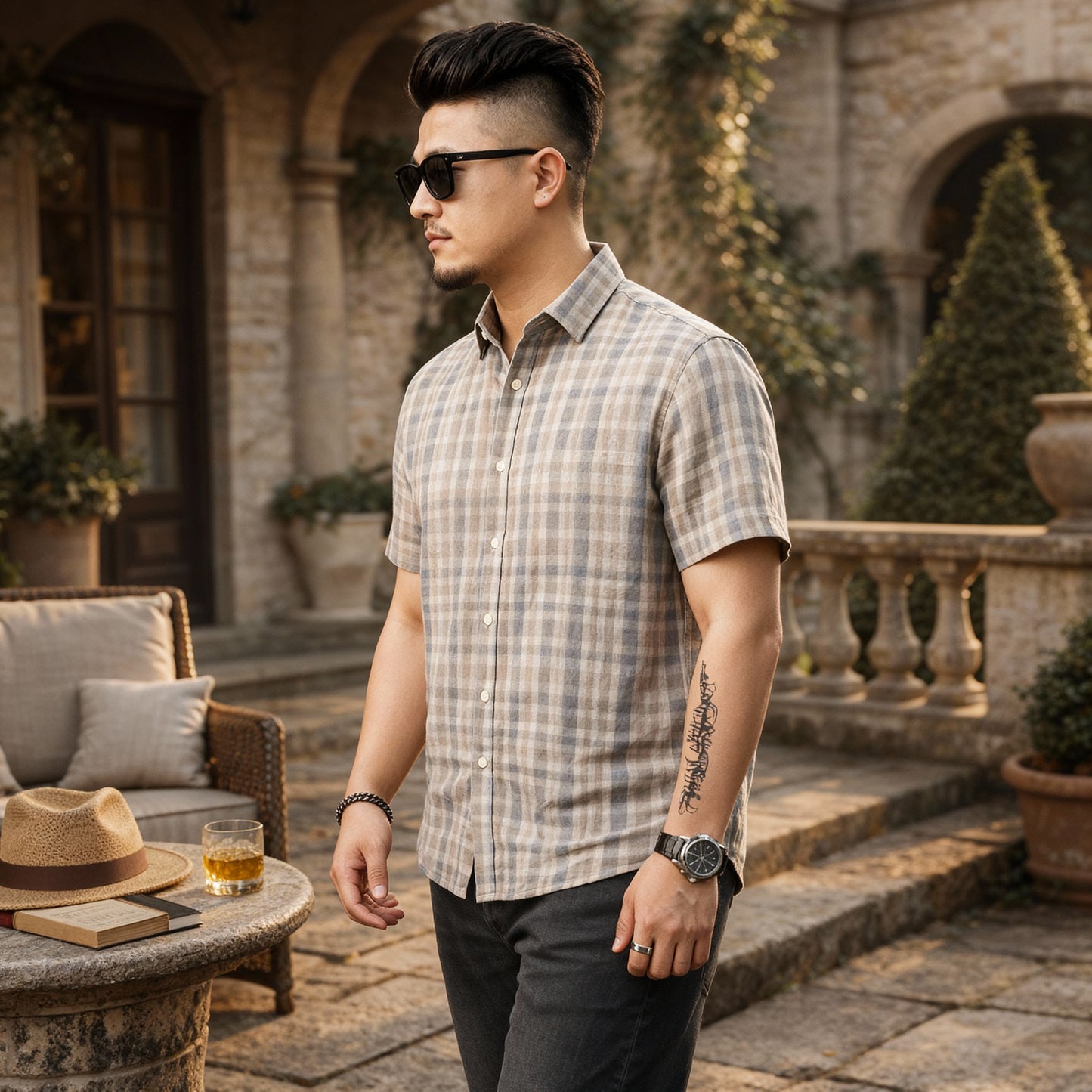 MENFIELD MAN DYED FABRIC SHORT SHIRT