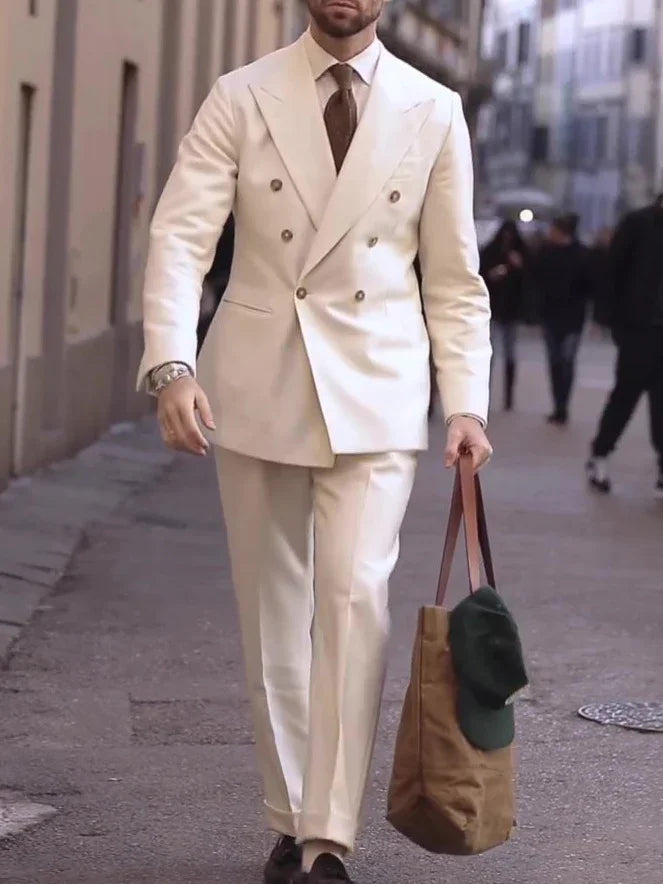 MEN'S SUIT DOUBLE BREASTED CREAM STYLE - OLD MOEY