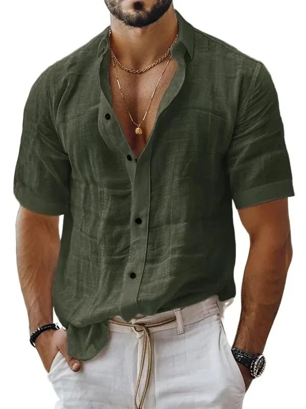 MEN'S SUMMER LINEN SHIRT SHORT SLEEVE CASUAL - OLD MOEY