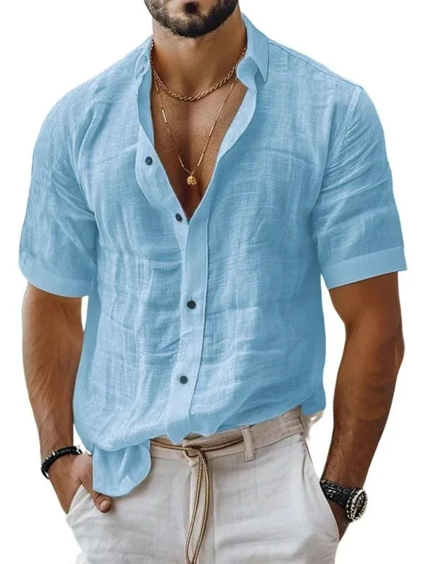 MEN'S SUMMER LINEN SHIRT SHORT SLEEVE CASUAL - OLD MOEY