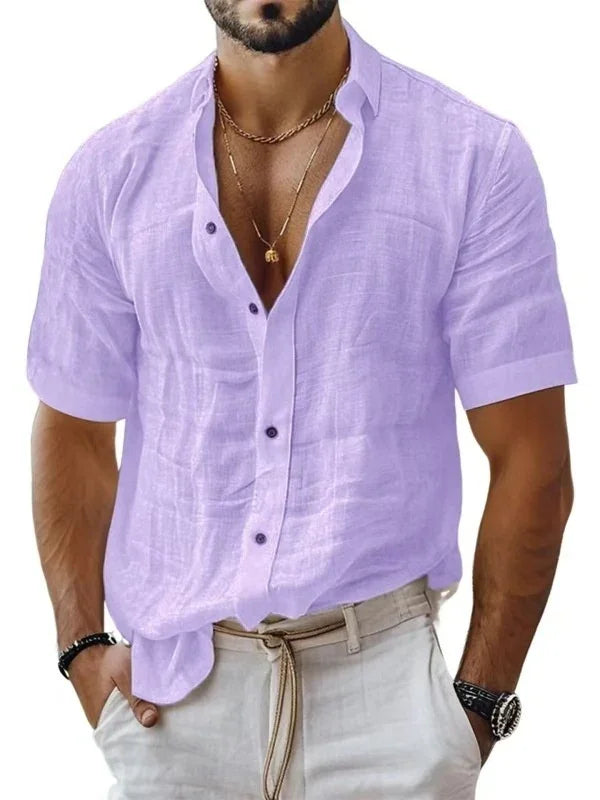 MEN'S SUMMER LINEN SHIRT SHORT SLEEVE CASUAL - OLD MOEY
