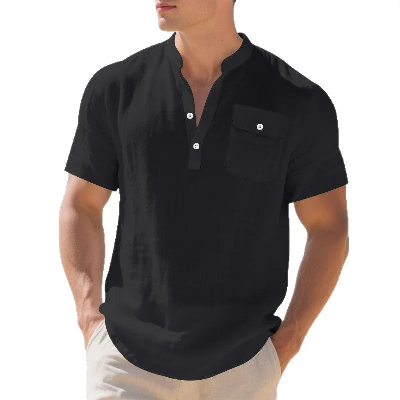 CASUAL MEN'S SHIRT - HIGH COLLAR - LINEN BLEND - OLD MOEY