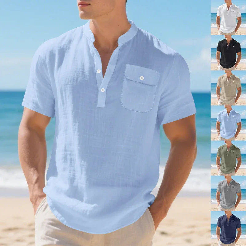 CASUAL MEN'S SHIRT - HIGH COLLAR - LINEN BLEND - OLD MOEY