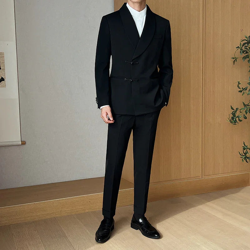 MEN'S RETRO SUIT TWO PIECES SOLID COLOR - OLD MOEY