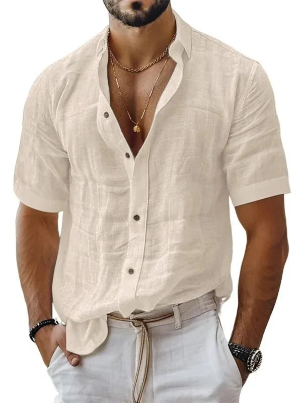 MEN'S SUMMER LINEN SHIRT SHORT SLEEVE CASUAL - OLD MOEY