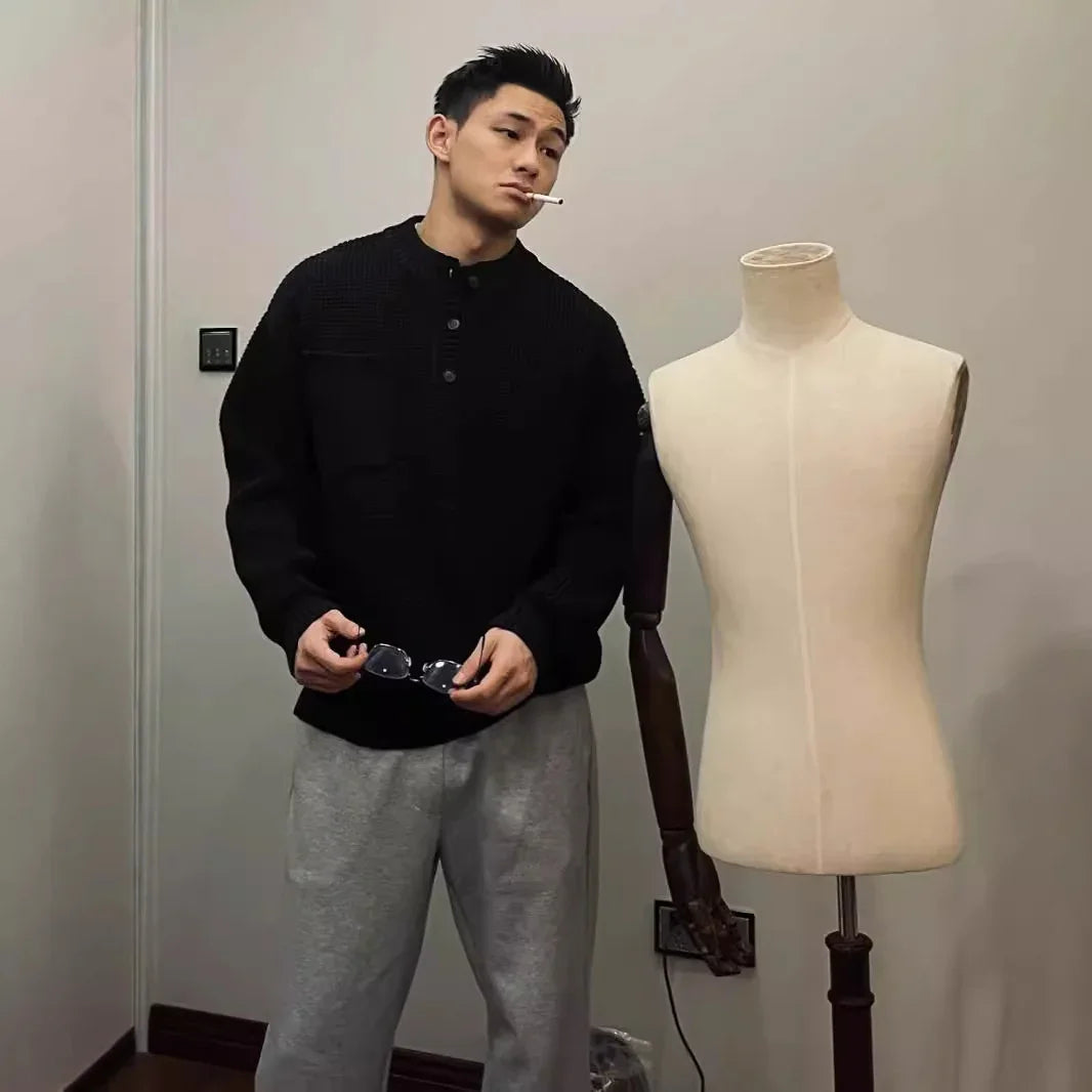 HENRY COLLAR SHIRT - ROUND NECK - OLD MONEY STYLE - OLD MOEY